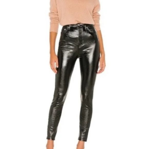 Free People Black Shiny Pants - Picture 2 of 10